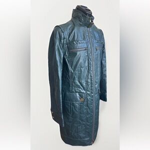 Tory Burch Quilted Moto Bar Green Long Trench Henry Coat Removable Sleeves 4